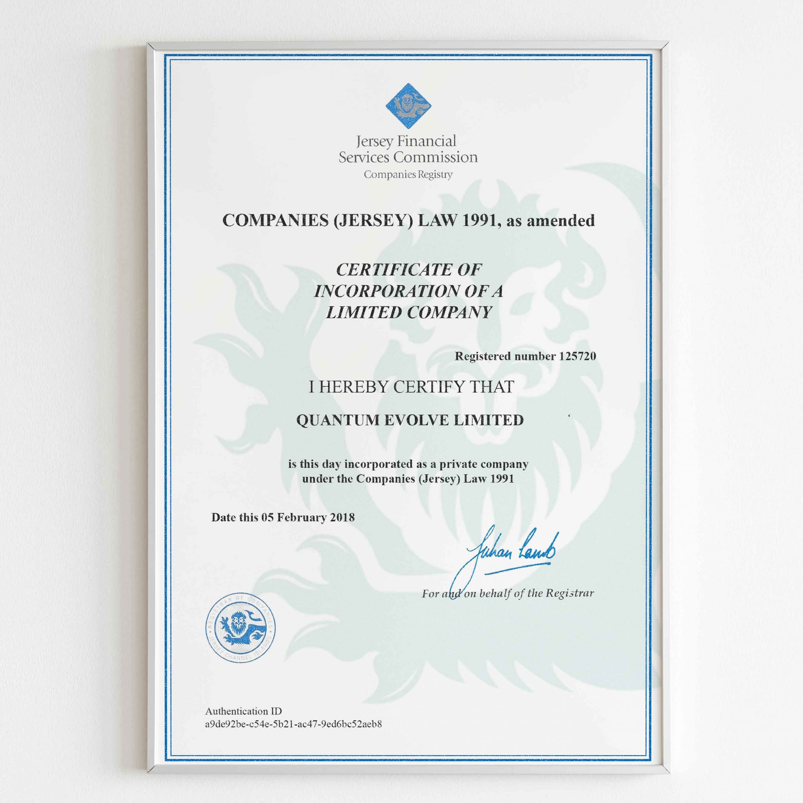 EVO Miners Incorporation Certificate